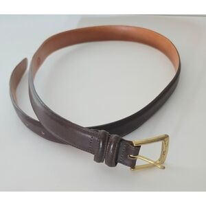 Lands End Brown Leather Belt Sz 34 Mens Gold Buckle